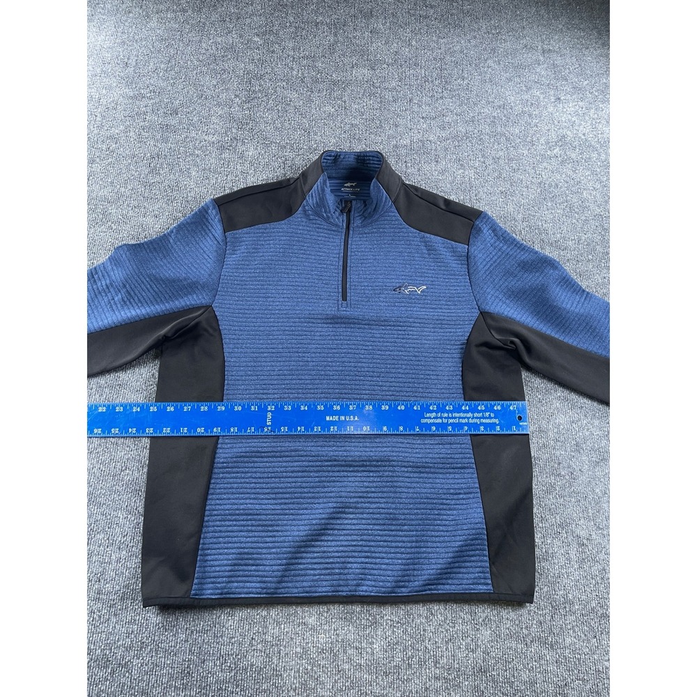 Greg Norman Attack Life Mens Blue Black Ribbed Quarter Zip Golf Pullover Large - Picture 3 of 5